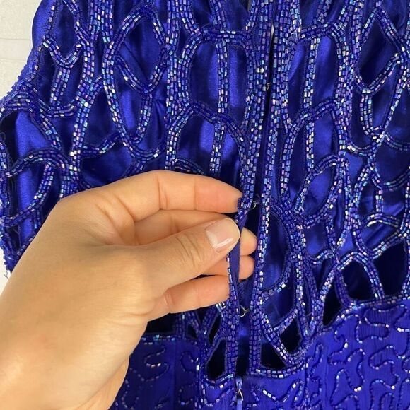 Scala Womens Silk Beaded Dress size Medium Blue Long Dress - Picture 16 of 16